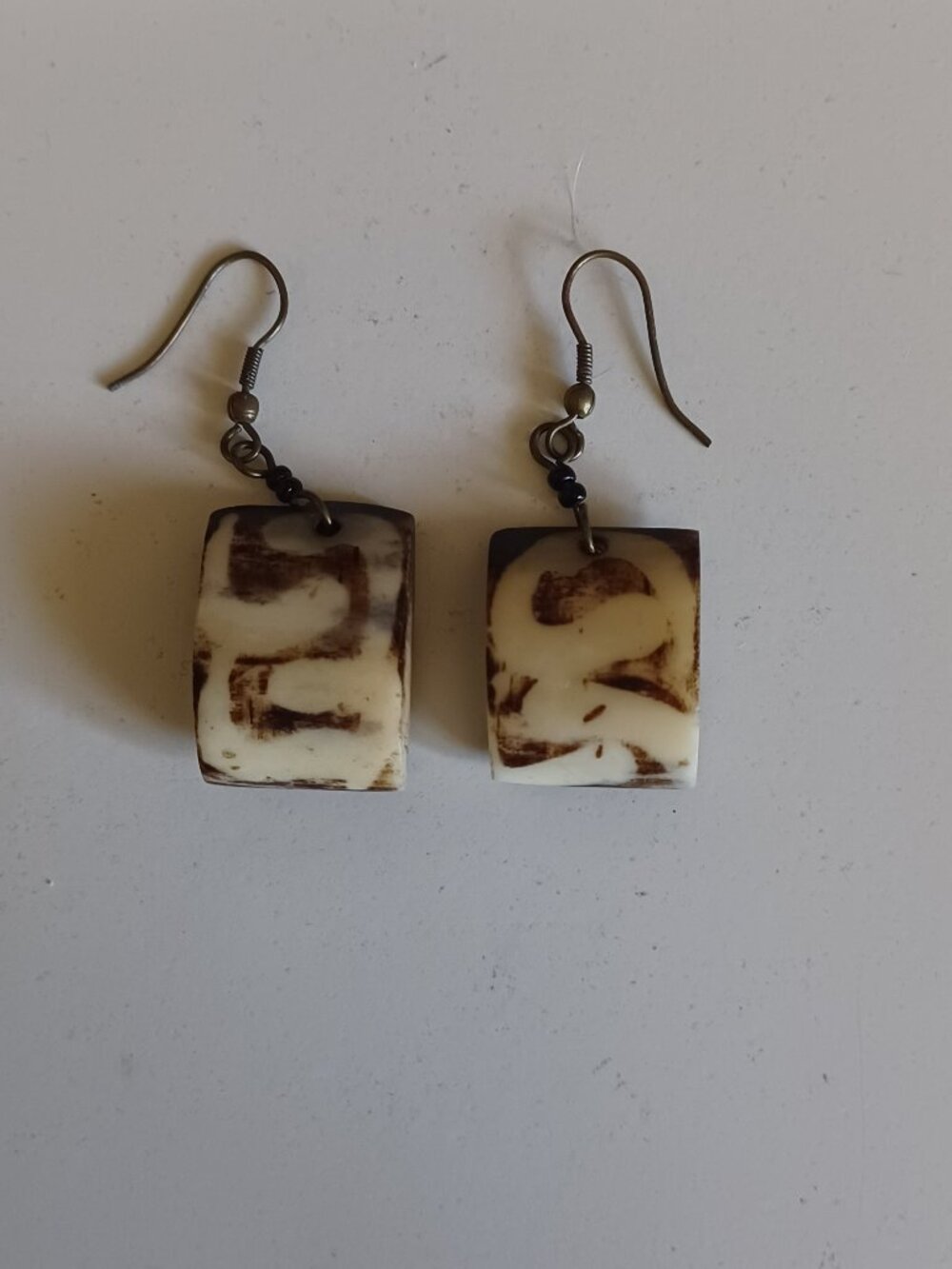 African Batik Polished Bovine Cow Bone Dangle Earrings Handmade Ethnic Jewelry